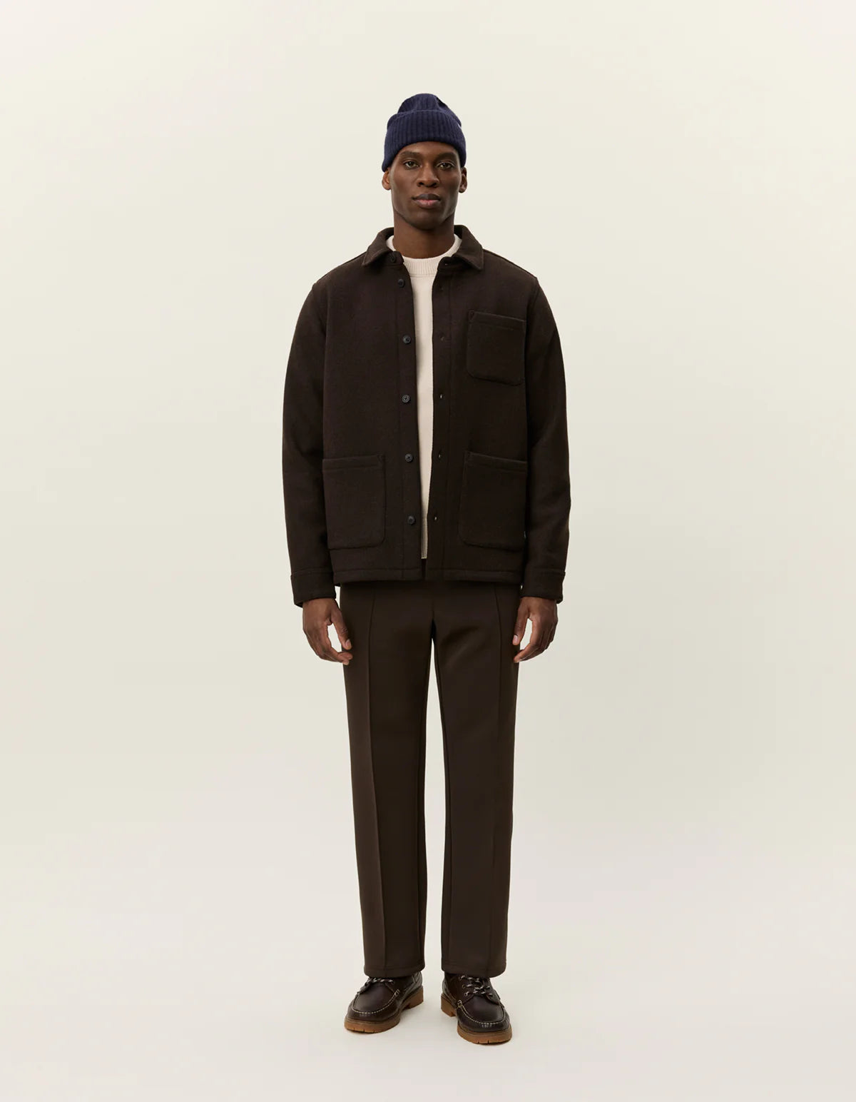 Jason Solid Wool Overshirt - Brown