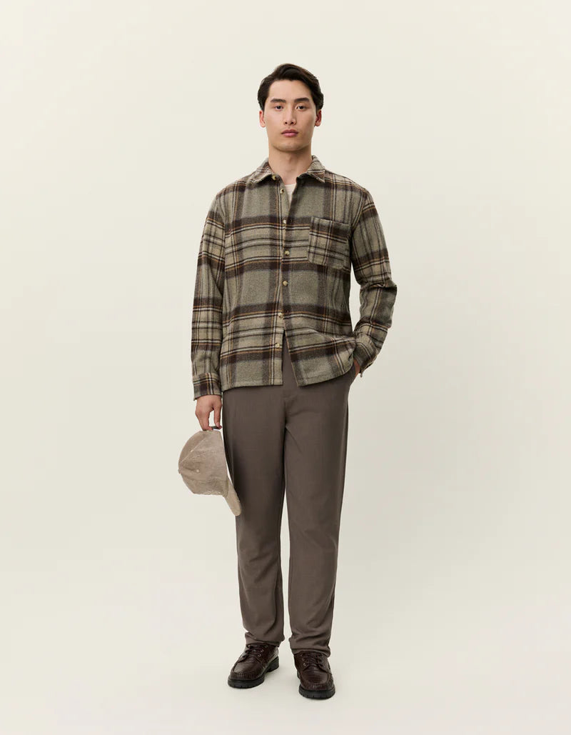 Kaleb Check Wool Overshirt - Grey Melange