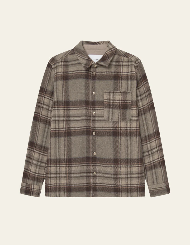 Kaleb Check Wool Overshirt - Grey Melange