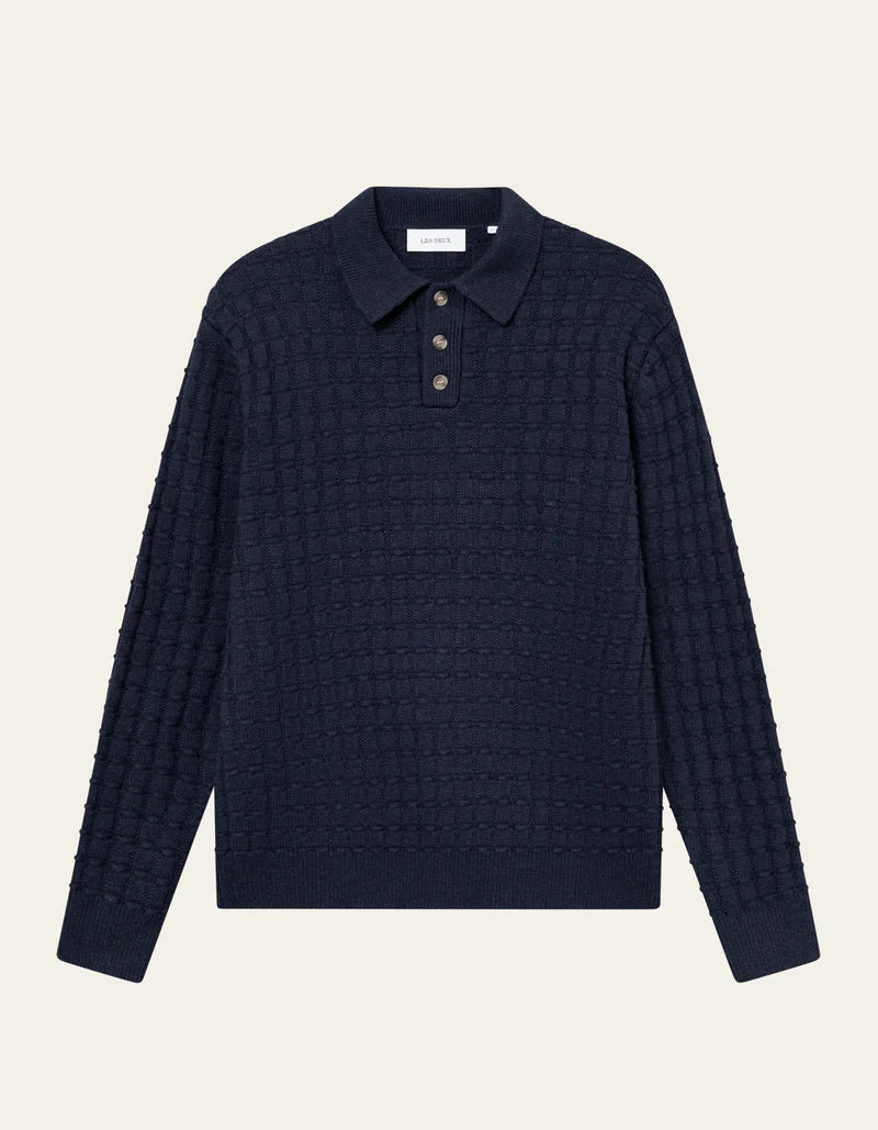 Gustav Squared Structure Polo Knit - Dark Navy