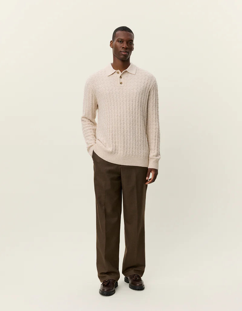 Gustav Squared Structure Polo Knit - Light Sand Melange