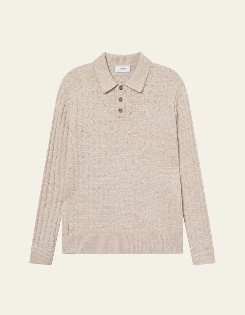 Gustav Squared Structure Polo Knit - Light Sand Melange