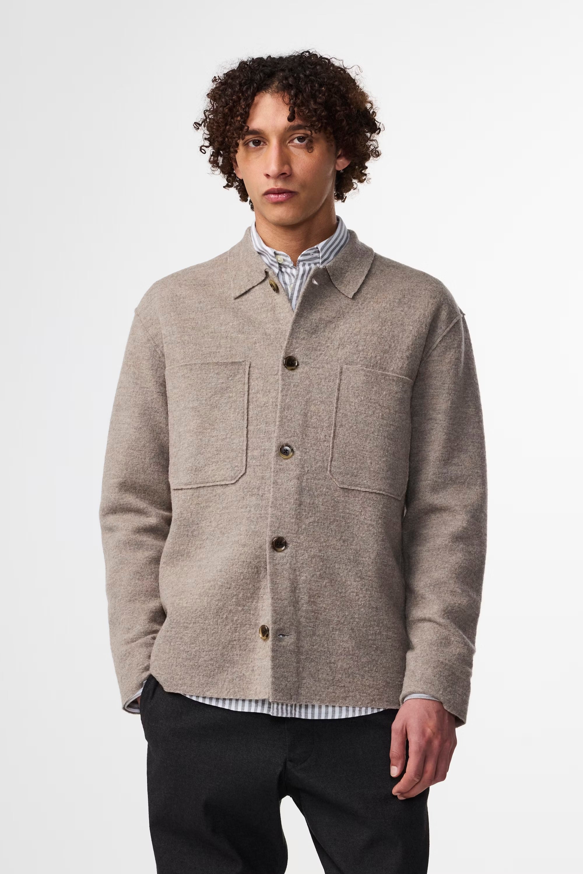 Jonas Boiled wool Overshirt - Khaki Beige
