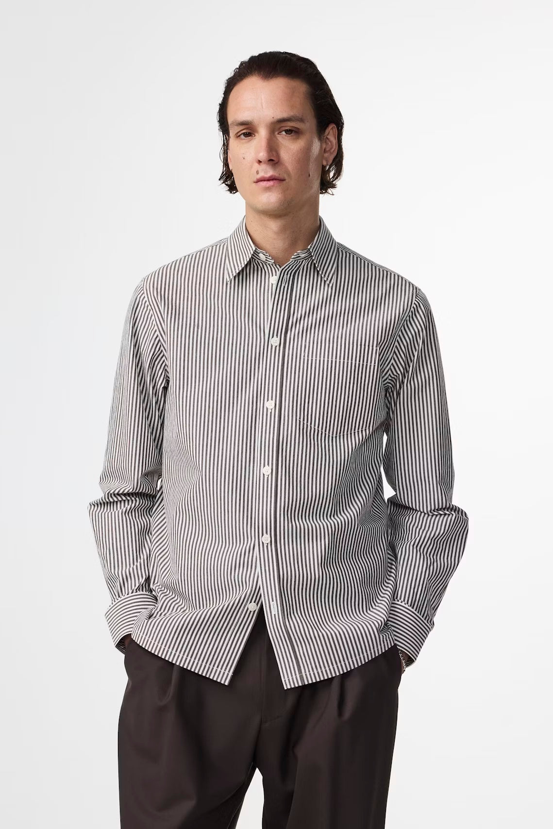 Colby Poplin Shirt - Brown Stripe