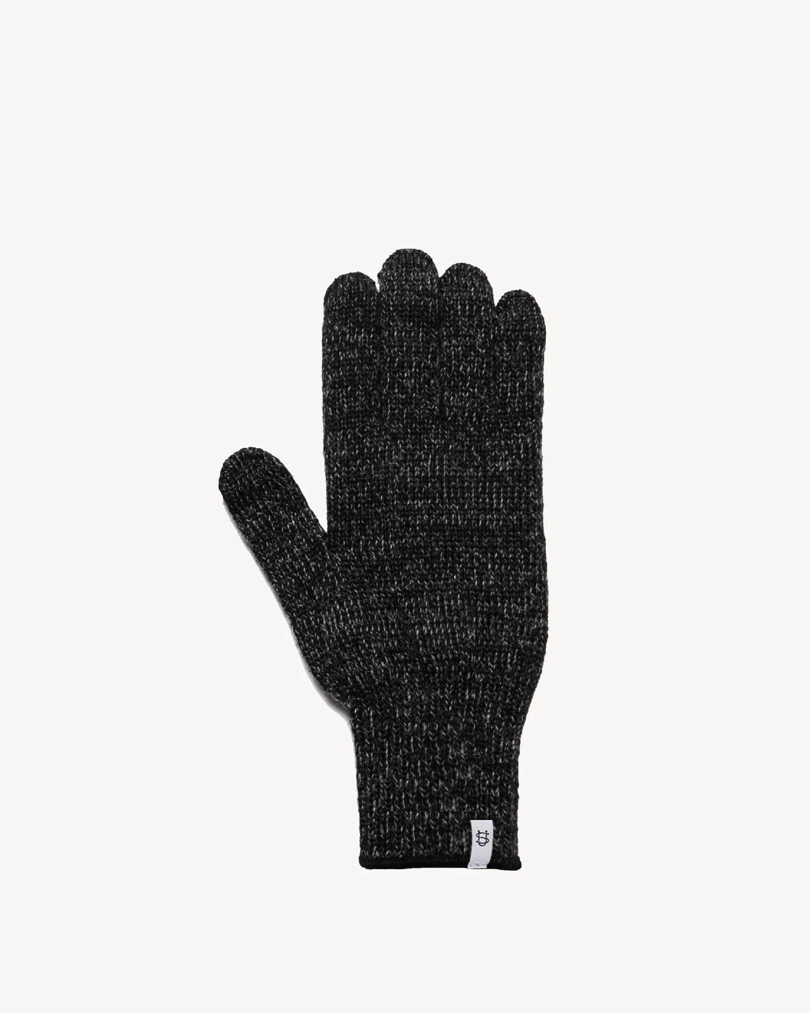 Black Melange Ragg Wool Full Glove With or Without Deer: Natural Deer / Large