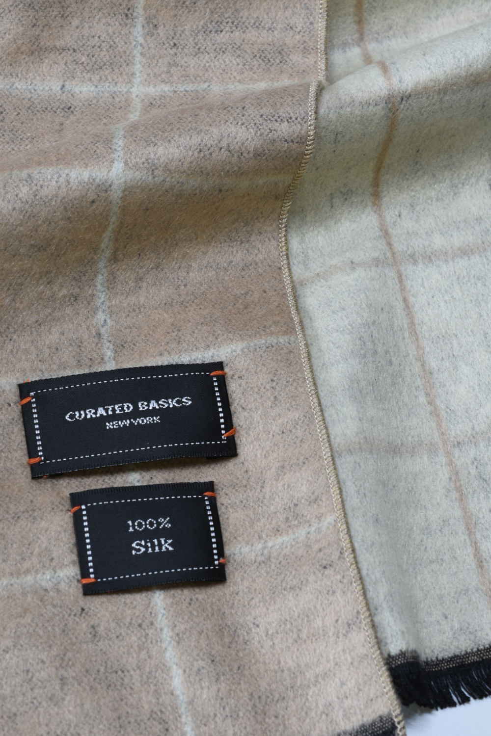 Brushed Silk Window-Pane Scarf: Purple/Charcoal