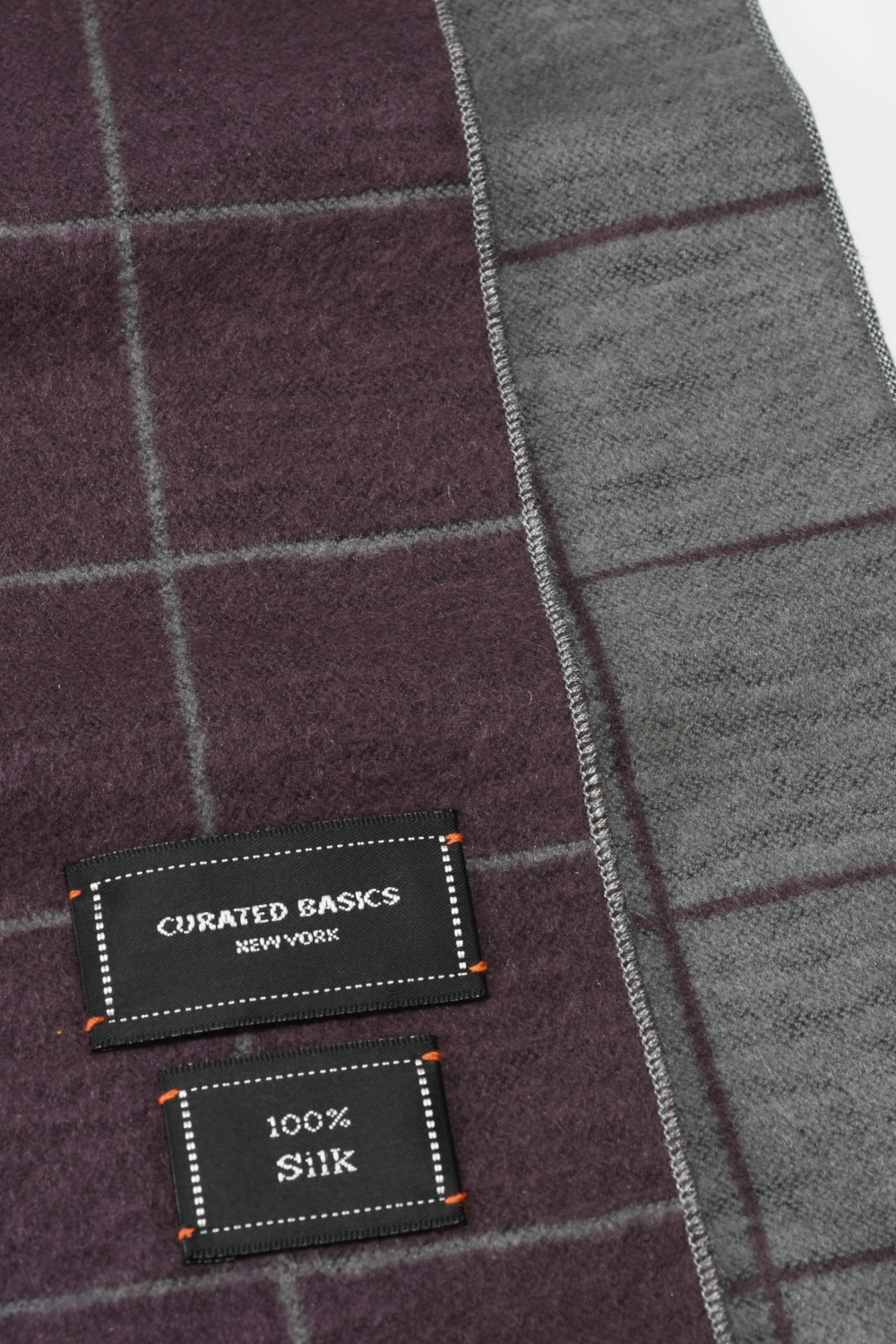 Brushed Silk Window-Pane Scarf: Purple/Charcoal