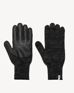 Black Melange Ragg Wool Full Glove With or Without Deer: Natural Deer / Medium