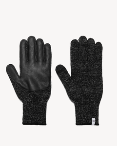 Black Melange Ragg Wool Full Glove With or Without Deer: Natural Deer / Large