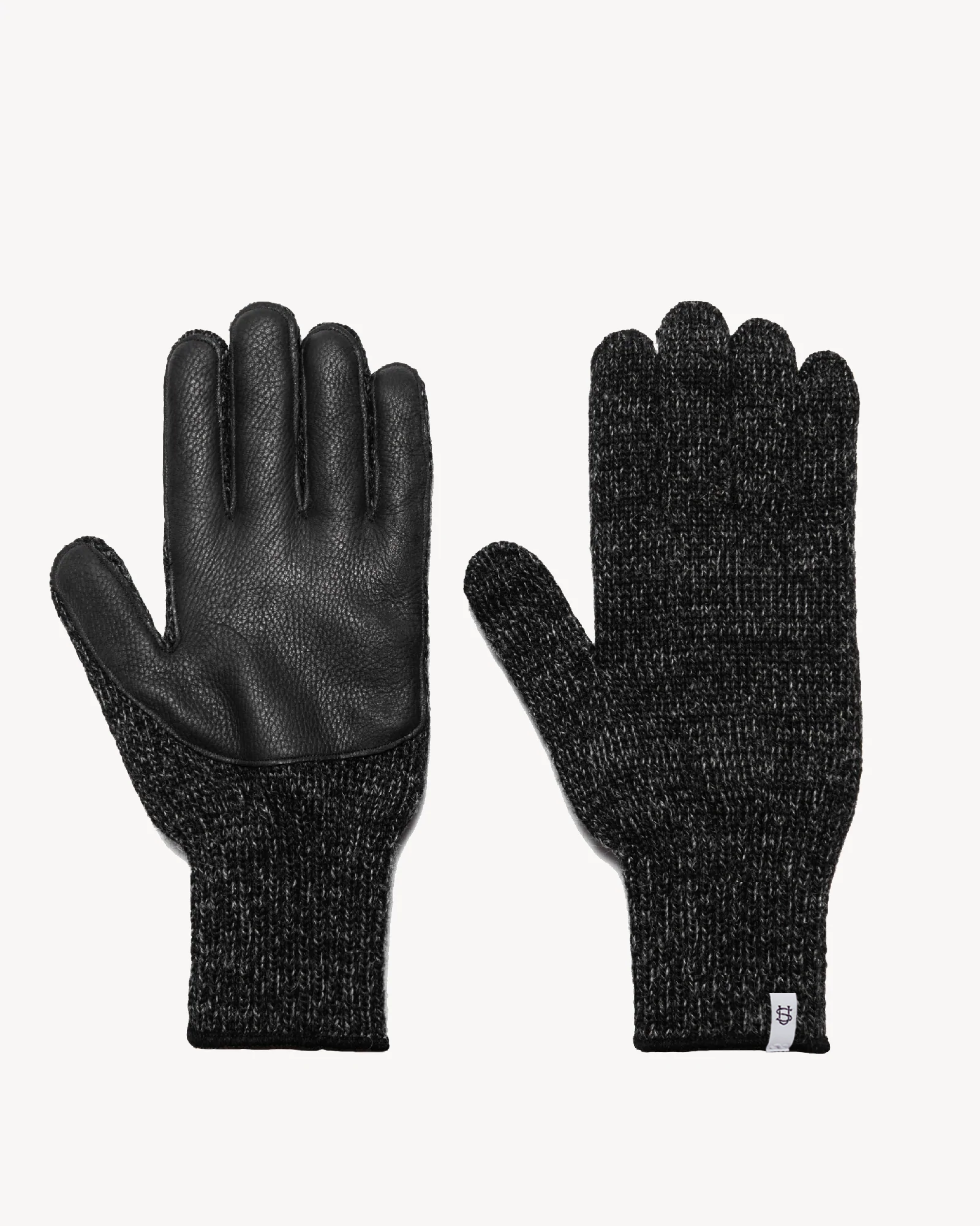 Black Melange Ragg Wool Full Glove With or Without Deer: Natural Deer / Small