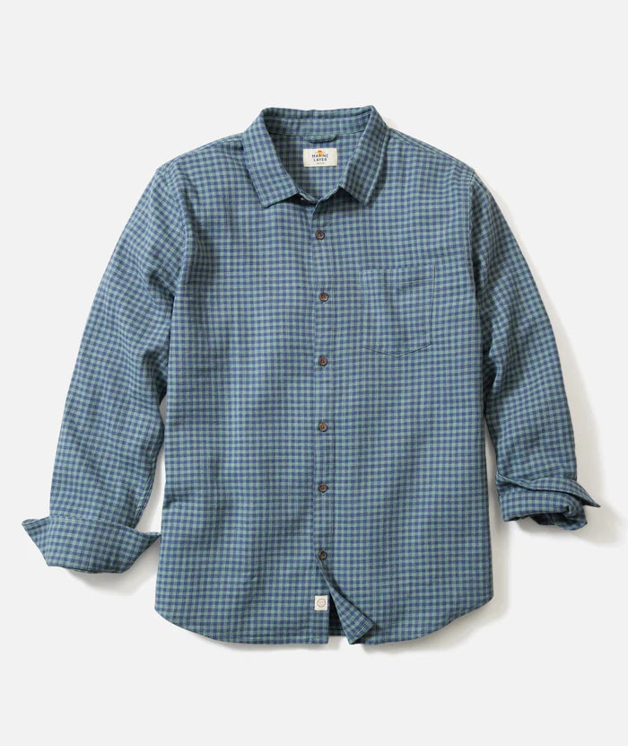 Stretch Selvage Long Sleeve Shirt - Green/Navy Gingham