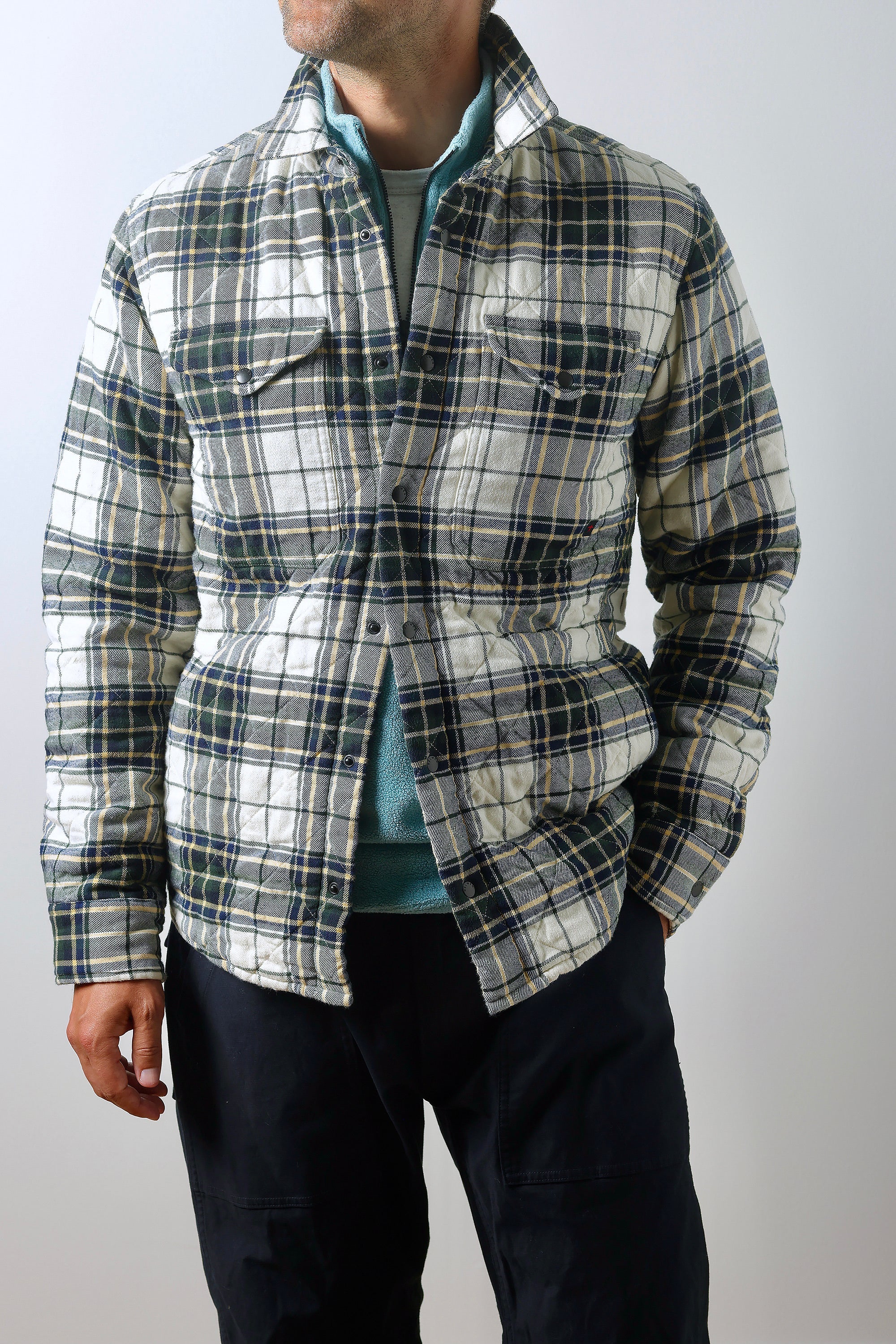 Qltd Flannel Shirtjacket -  Cream/Frost Tartan