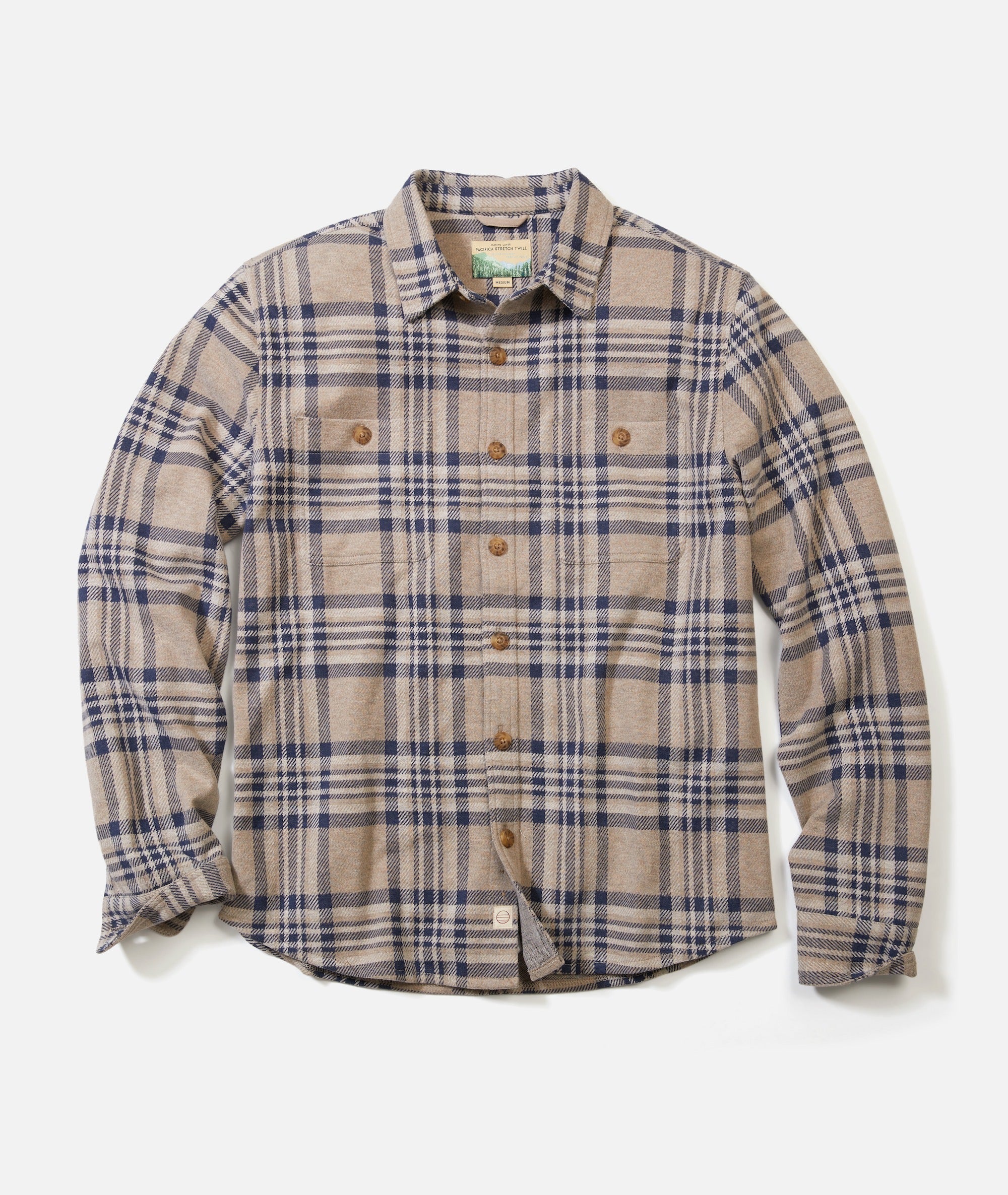 Pacifica Stretch Twill Overshirt - Taupe Plaid