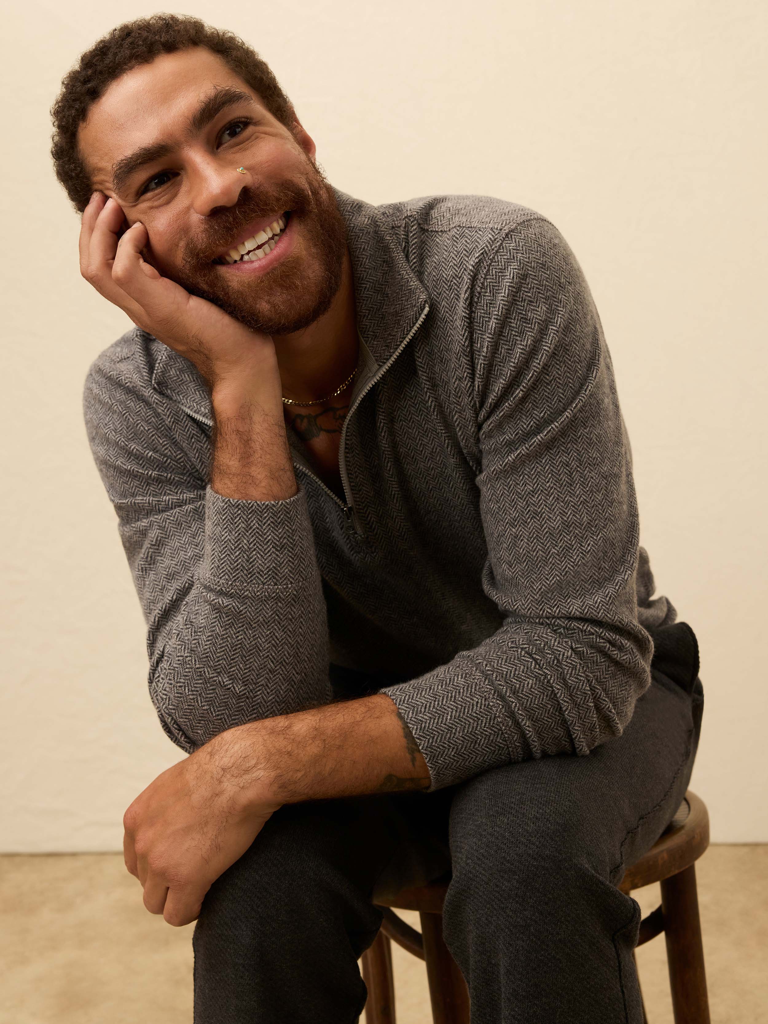 Legend Sweater Quarter Zip - Alpine Grey Herringbone