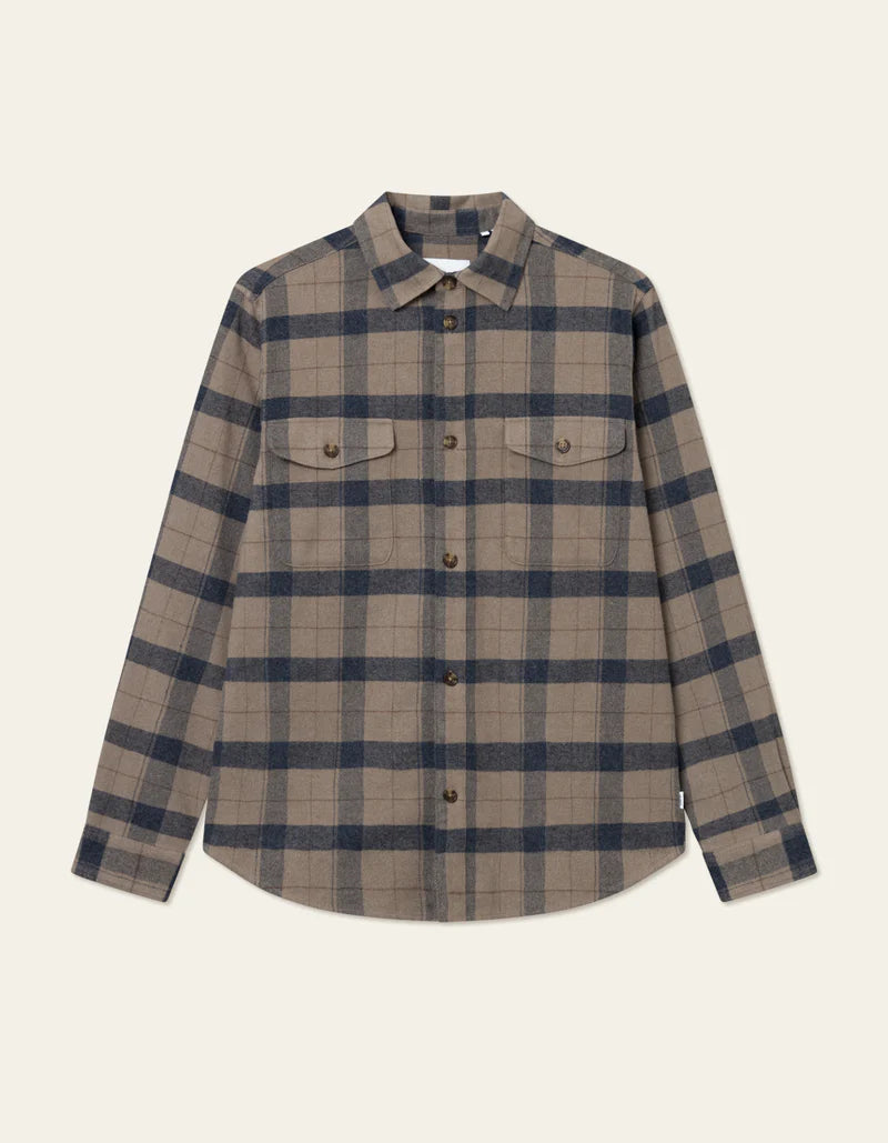 Lennon Flannel Check Overshirt - Desert Taupe/Dark Navy