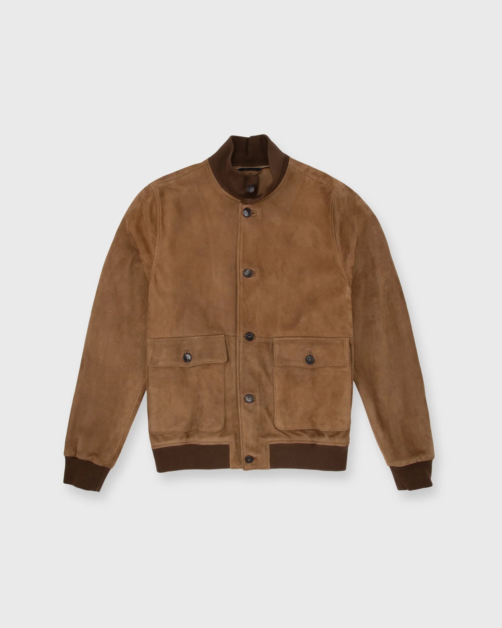 Button-Front Bomber Jacket - Tobacco Suede