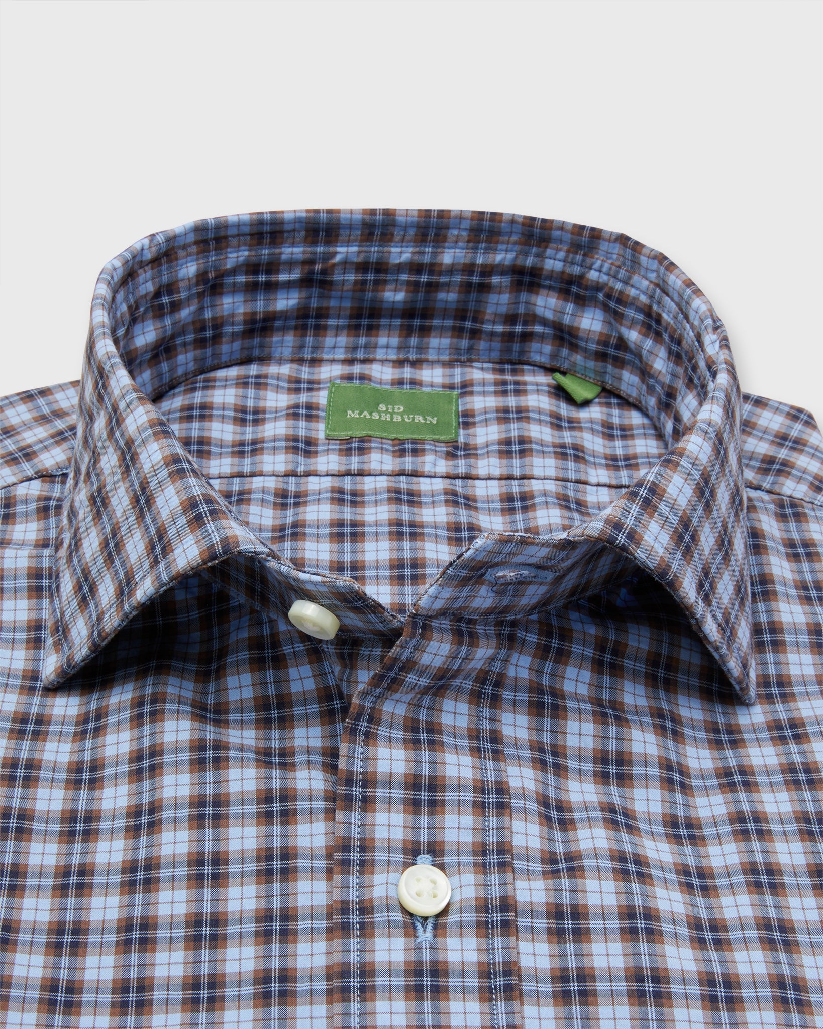 Spread Collar Sport Shirt - Sky/Brown/Navy Check Poplin