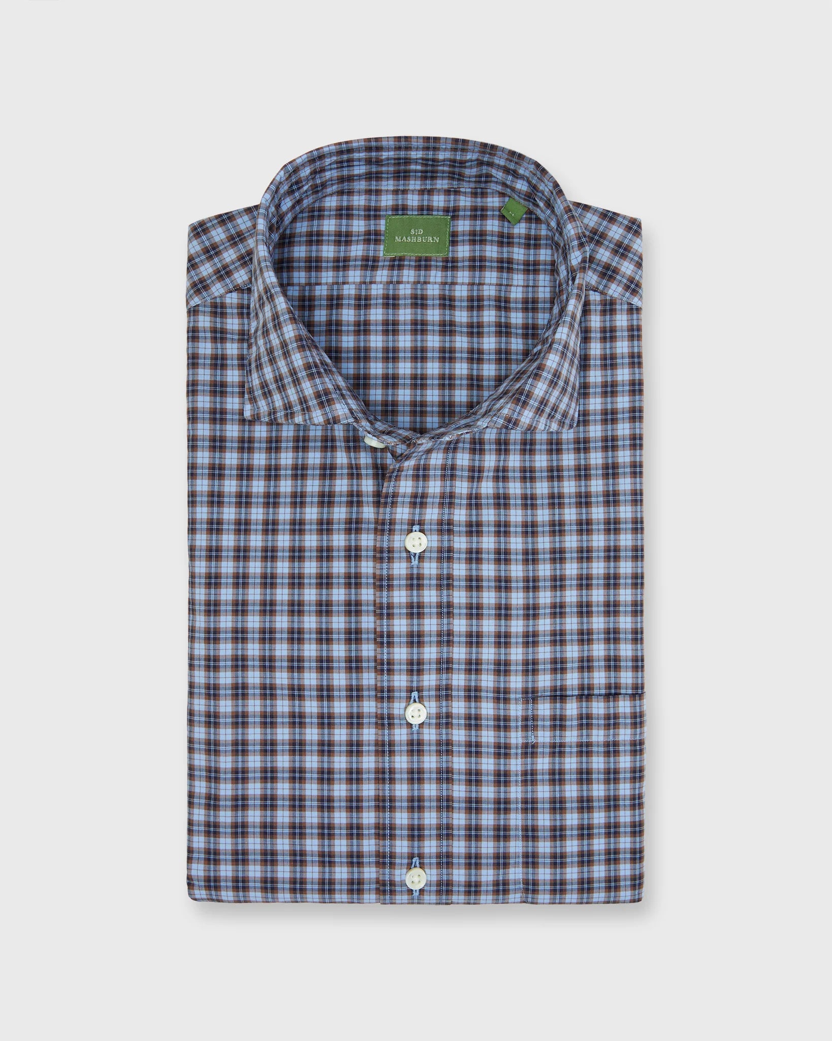 Spread Collar Sport Shirt - Sky/Brown/Navy Check Poplin