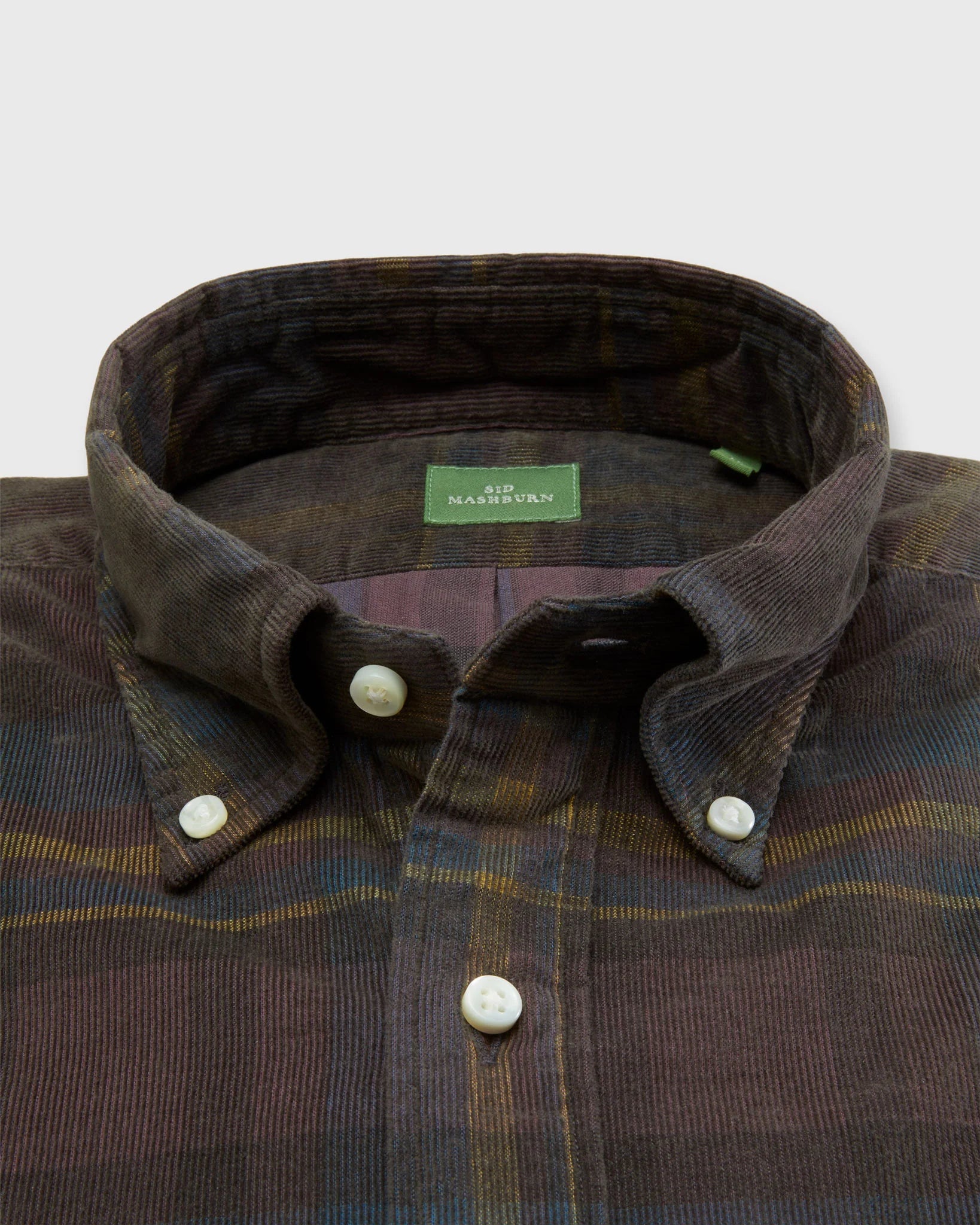 Button-Down Sport Shirt -  Olive/Lake/Yellow Plaid Corduroy