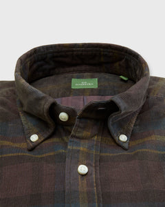 Button-Down Sport Shirt -  Olive/Lake/Yellow Plaid Corduroy