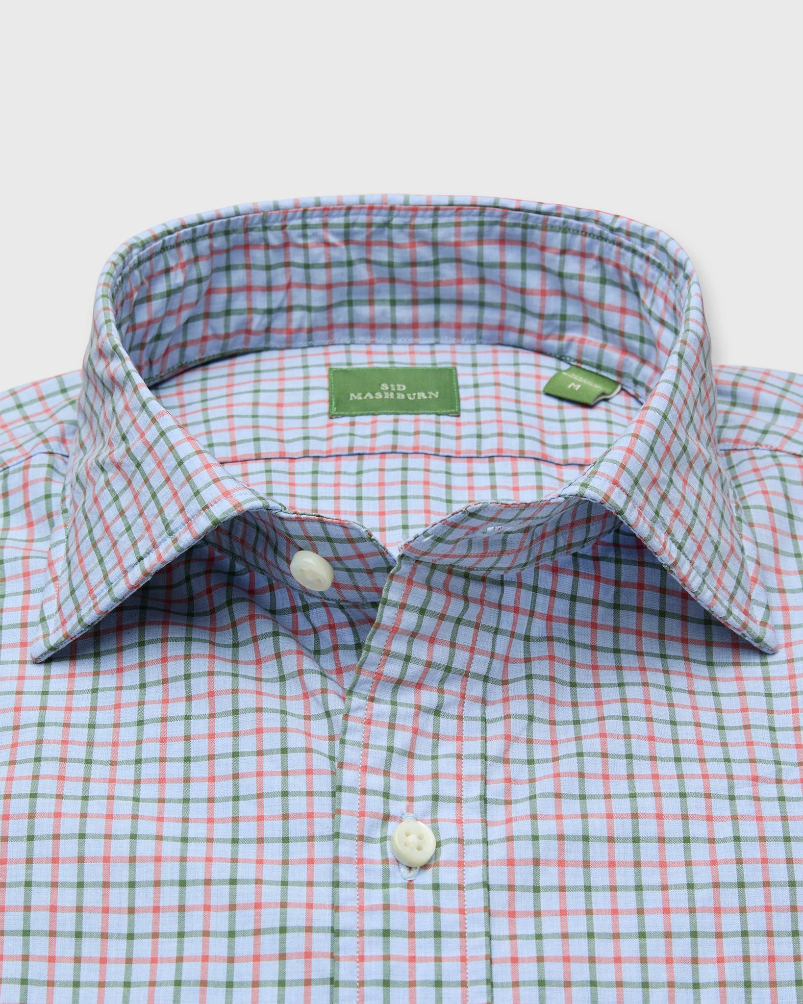 Spread Collar Sport Shirt - Sky/Poppy/Green Tattersall Poplin