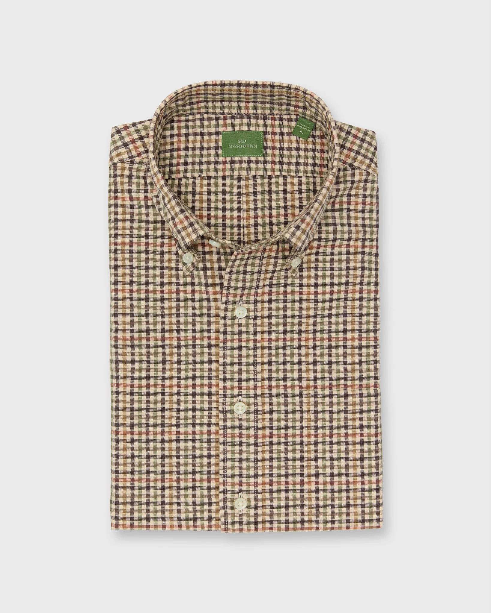 Button-Down Sport Shirt Brown/Olive/Red Guncheck Twill