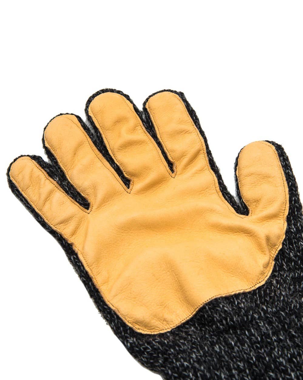 Black Melange Ragg Wool Full Glove With or Without Deer: Natural Deer / Small