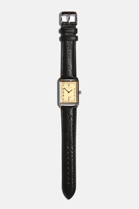 Classic Rectangular Watch: Black Leather