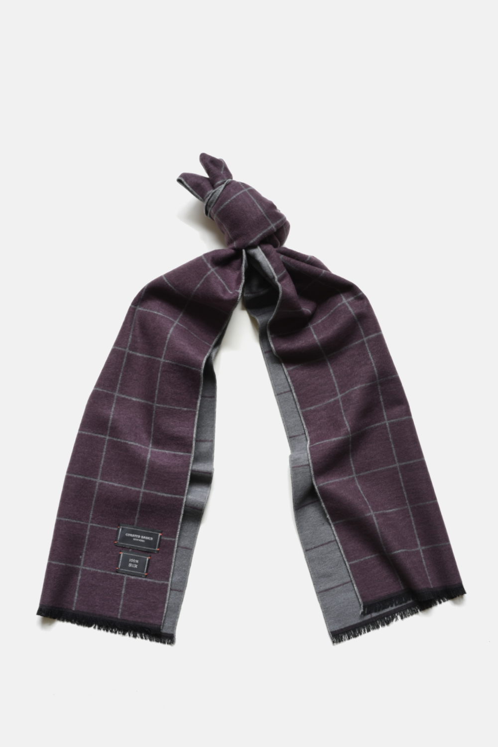 Brushed Silk Window-Pane Scarf: Purple/Charcoal
