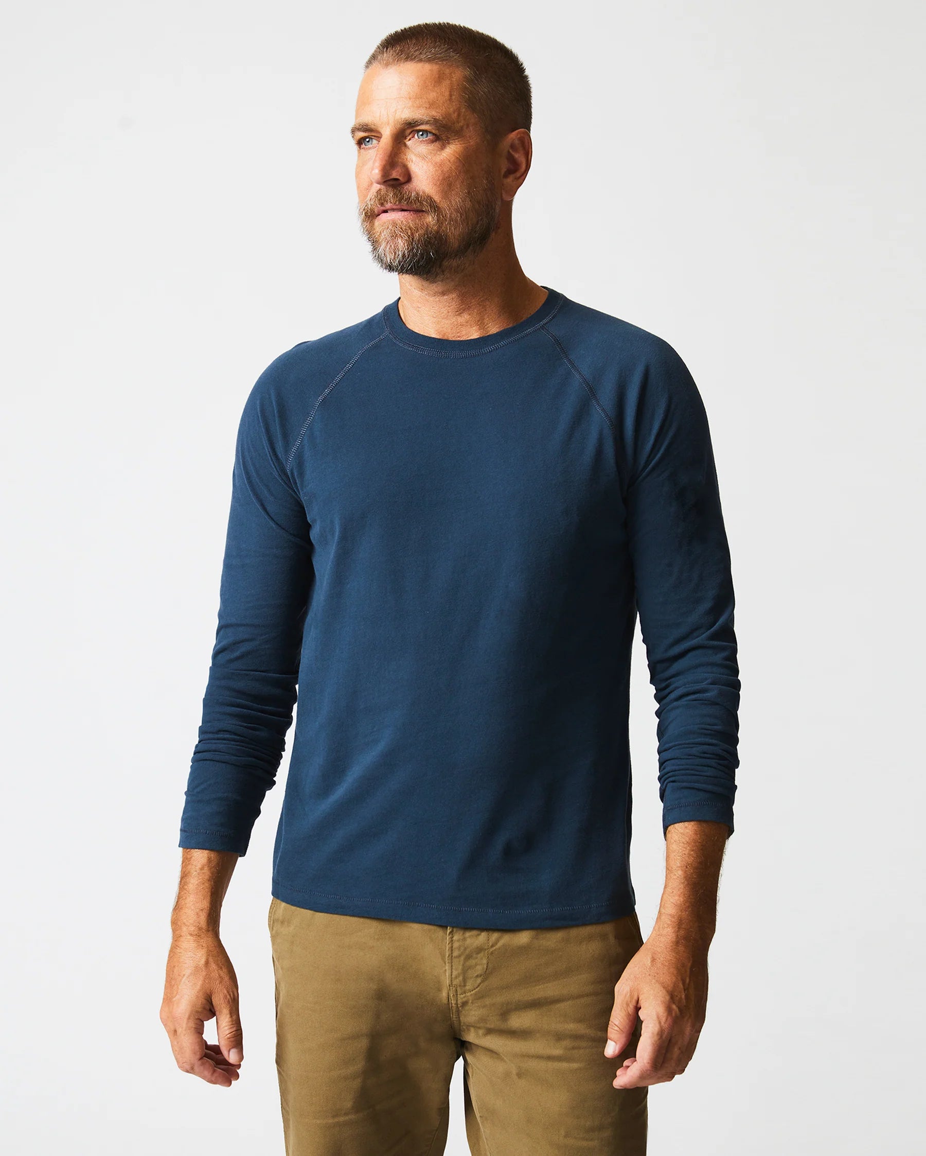 Long-Sleeve Sueded Cotton Crew