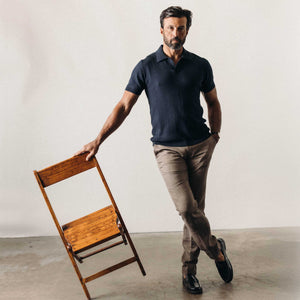The Valencia Sweater Polo in Dark Navy Rib