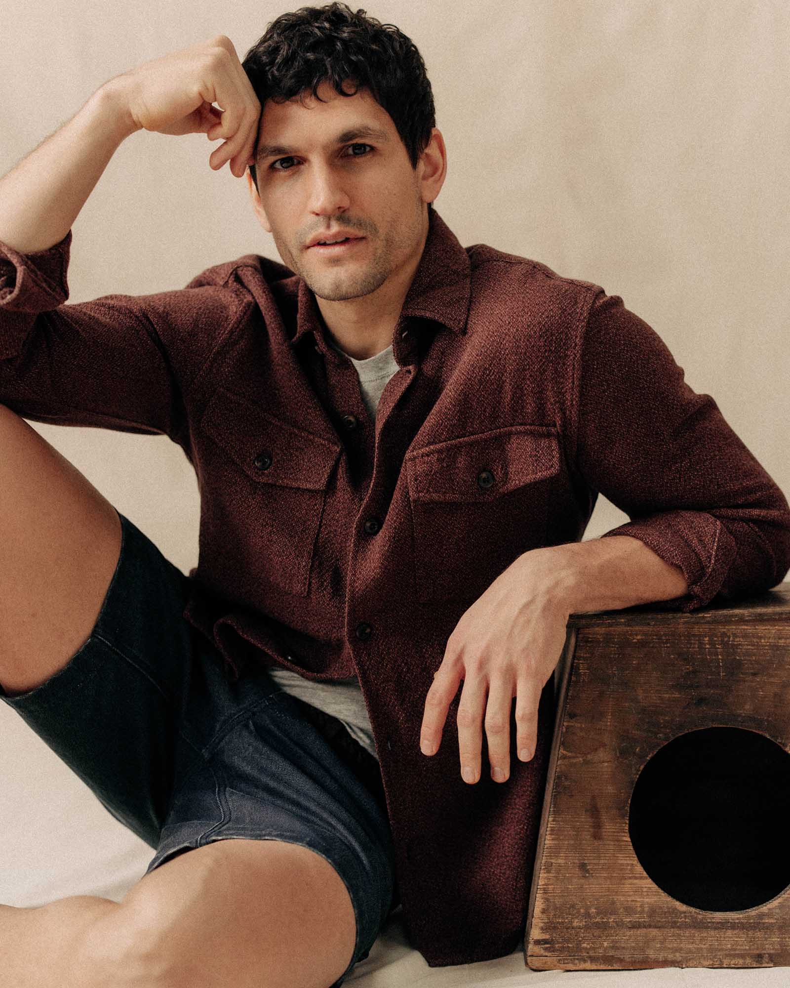The Point Shirt in Burgundy Linen Tweed