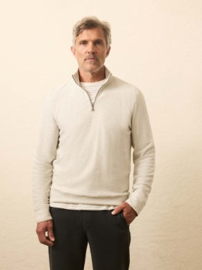 Textured Knit Quarter Zip - Snow Grey/Heather
