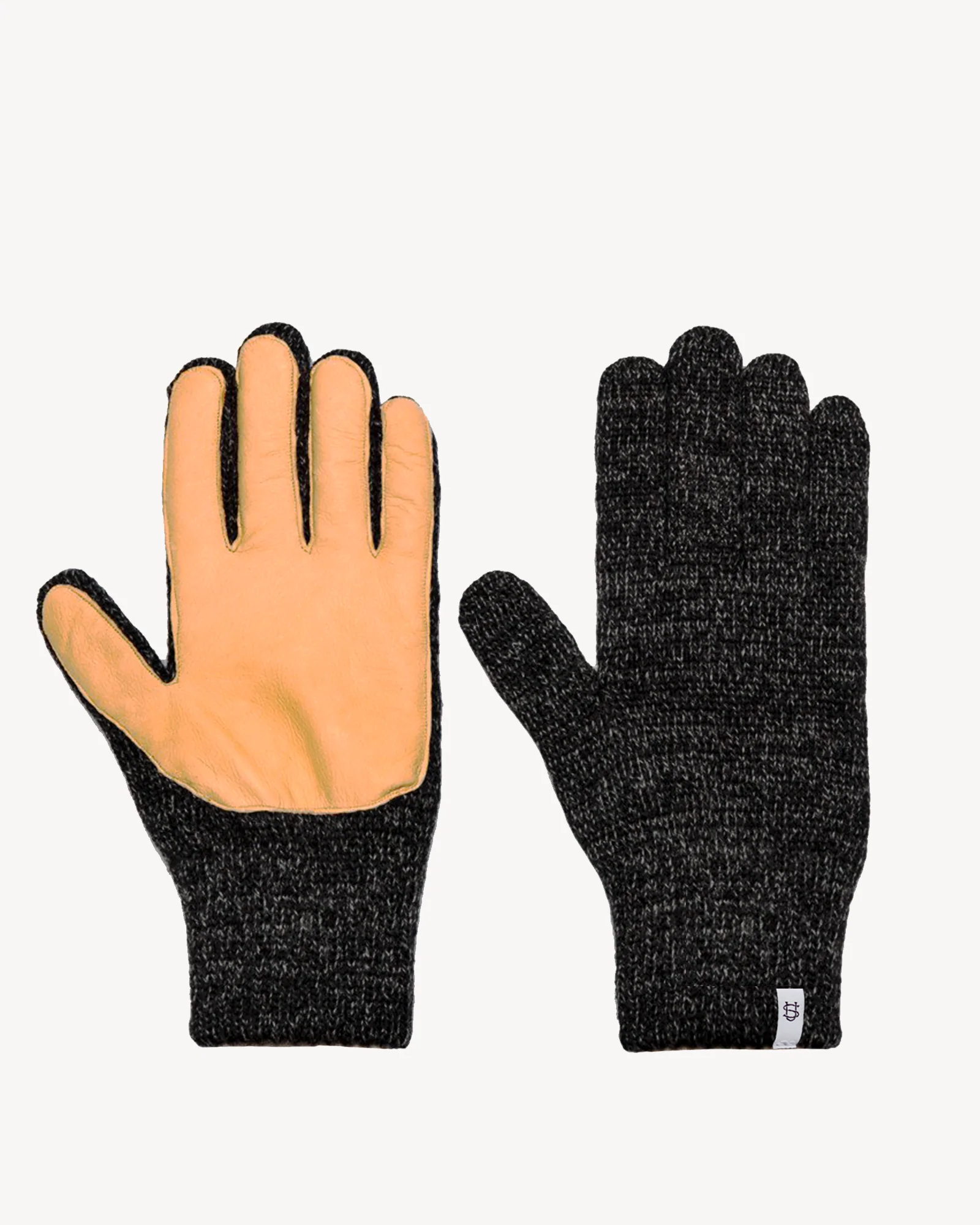 Black Melange Ragg Wool Full Glove With or Without Deer: Natural Deer / Medium